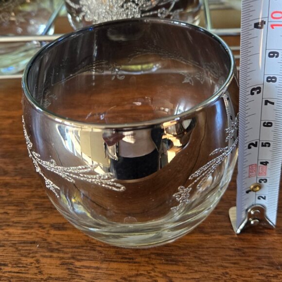 Silver Fade Roly Poly Glasses Caddy Set of 6 VTG MCM Ombre Relief Flowers 11.75" - Picture 7 of 9